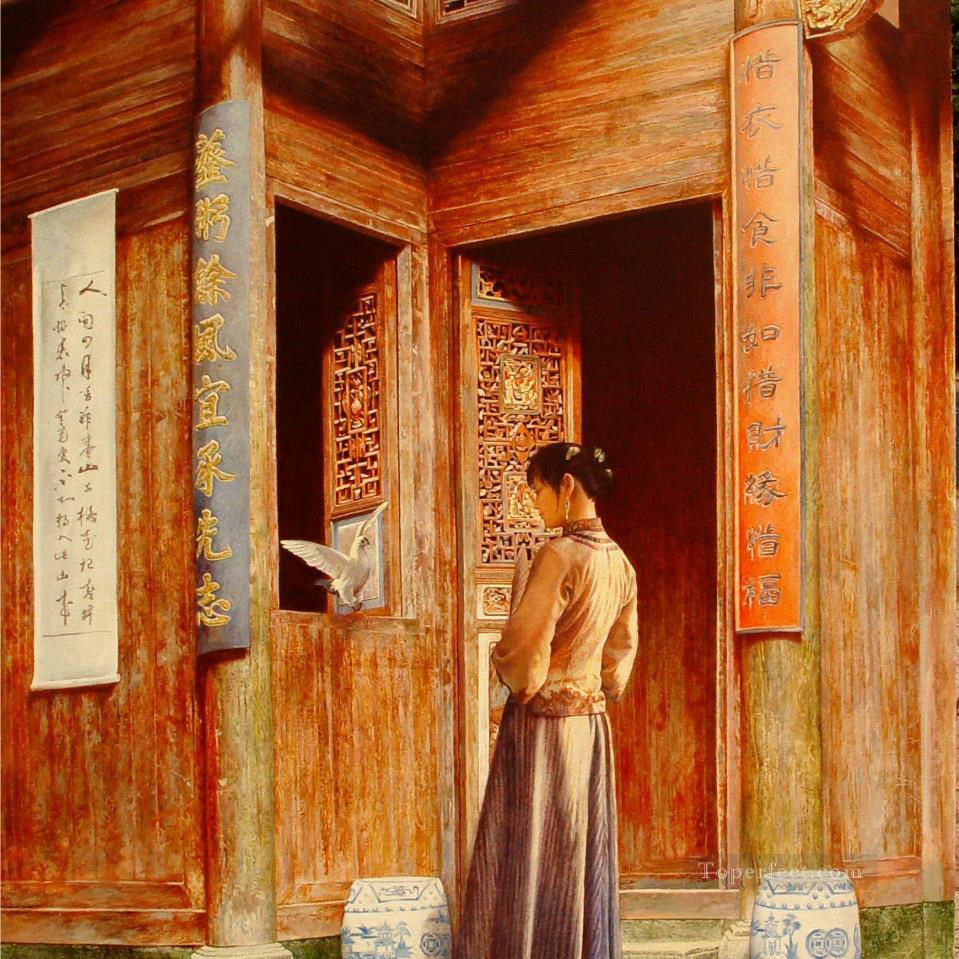 ピンクの恵州市の中国人の女の子油絵